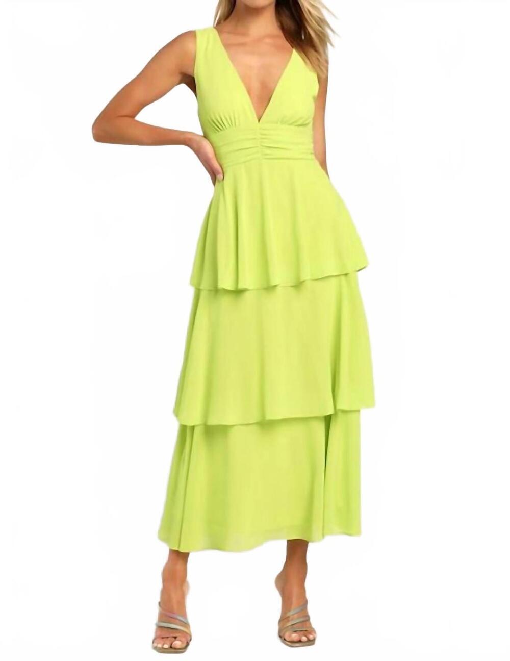 NEW LULUS celebration time sleeveless tiered midi dress in lim green